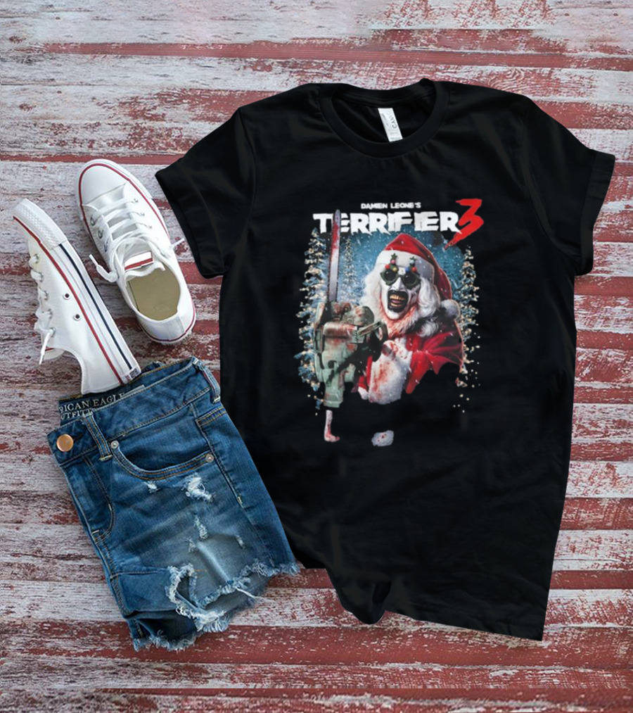 Damien Leone's Terrifier 3 Merry Mayhem Santa With Chainsaw T-Shirt