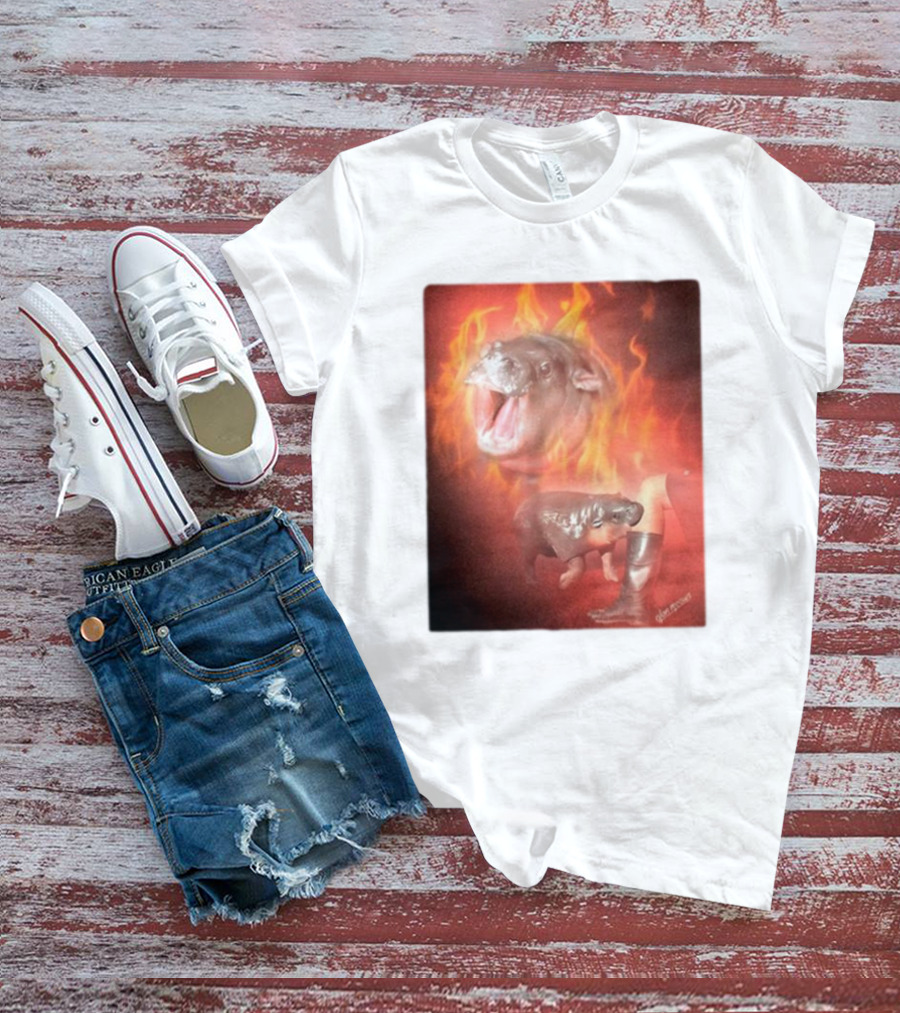 Twaniimals Moo Deng Mood Hippos On Fire T-Shirt