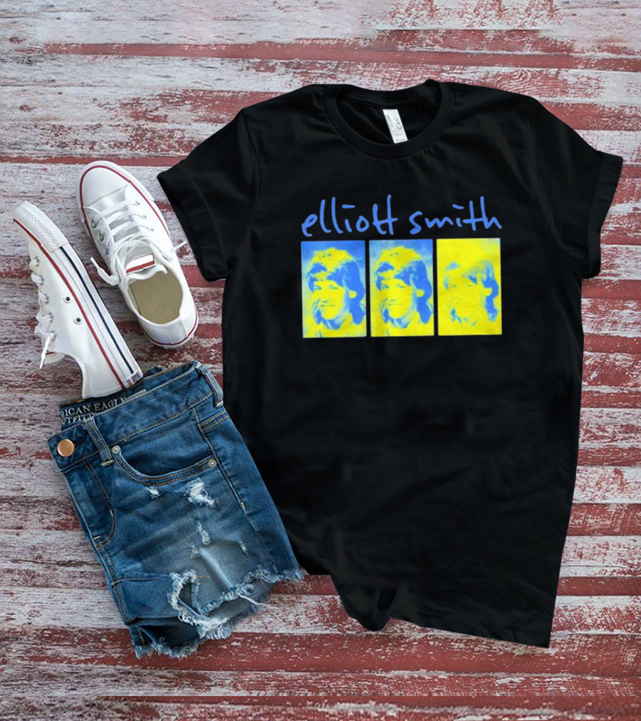 Elliott Smith Triple Portrait Blue Yellow Panels T-Shirt