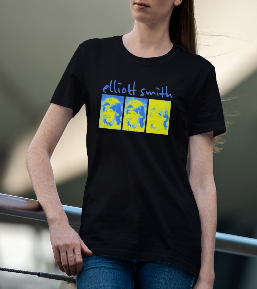 Elliott Smith Triple Portrait Blue Yellow Panels T-Shirt