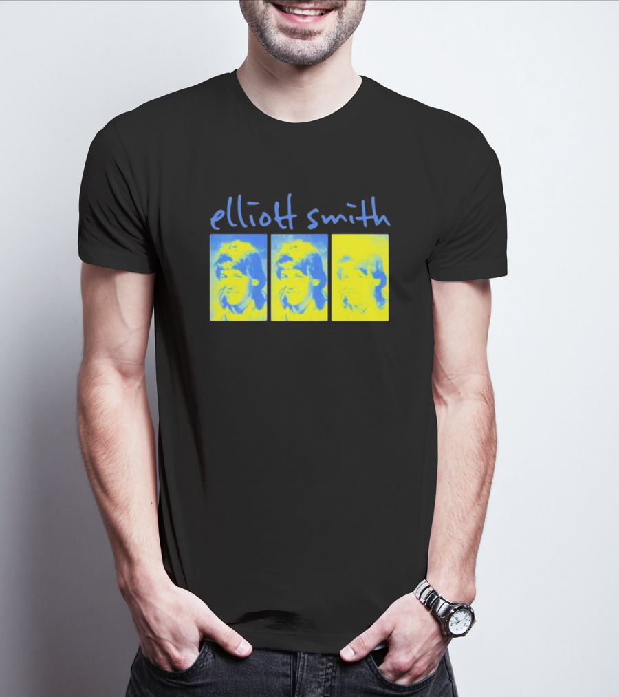 Elliott Smith Triple Portrait Blue Yellow Panels T-Shirt