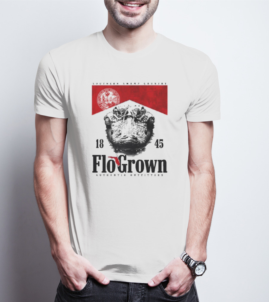 FloGrown Southern Swamp Country 1845 Authentic Outfitters With Florida Map T-Shirt