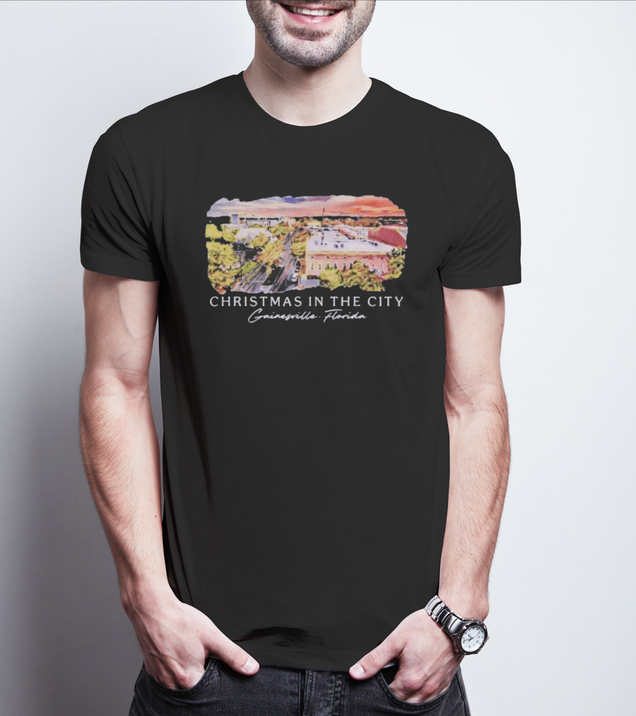 Christmas In The City Gainesville Florida Skyline T-Shirt