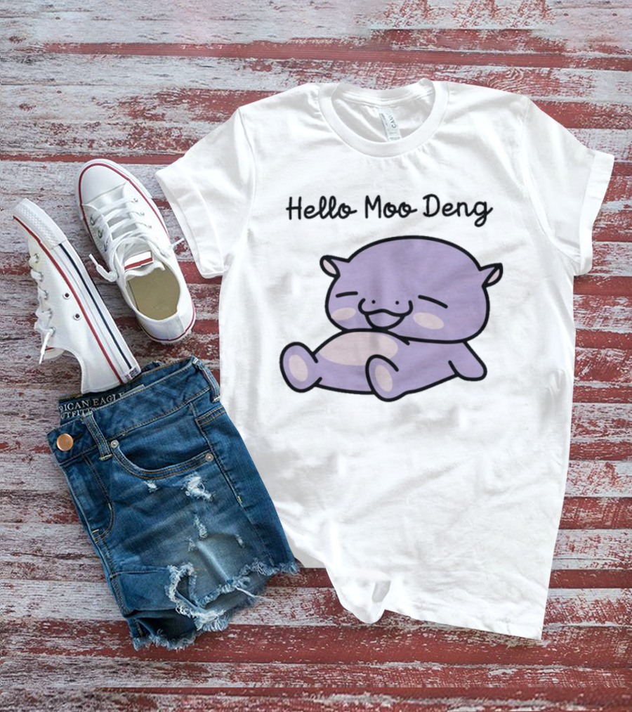 Hello Moo Deng Kawaii Happy Pig Character T-Shirt