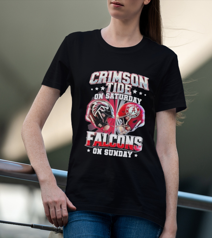 Crimson Tide On Saturday Falcons On Sunday Football Helmets T-Shirt