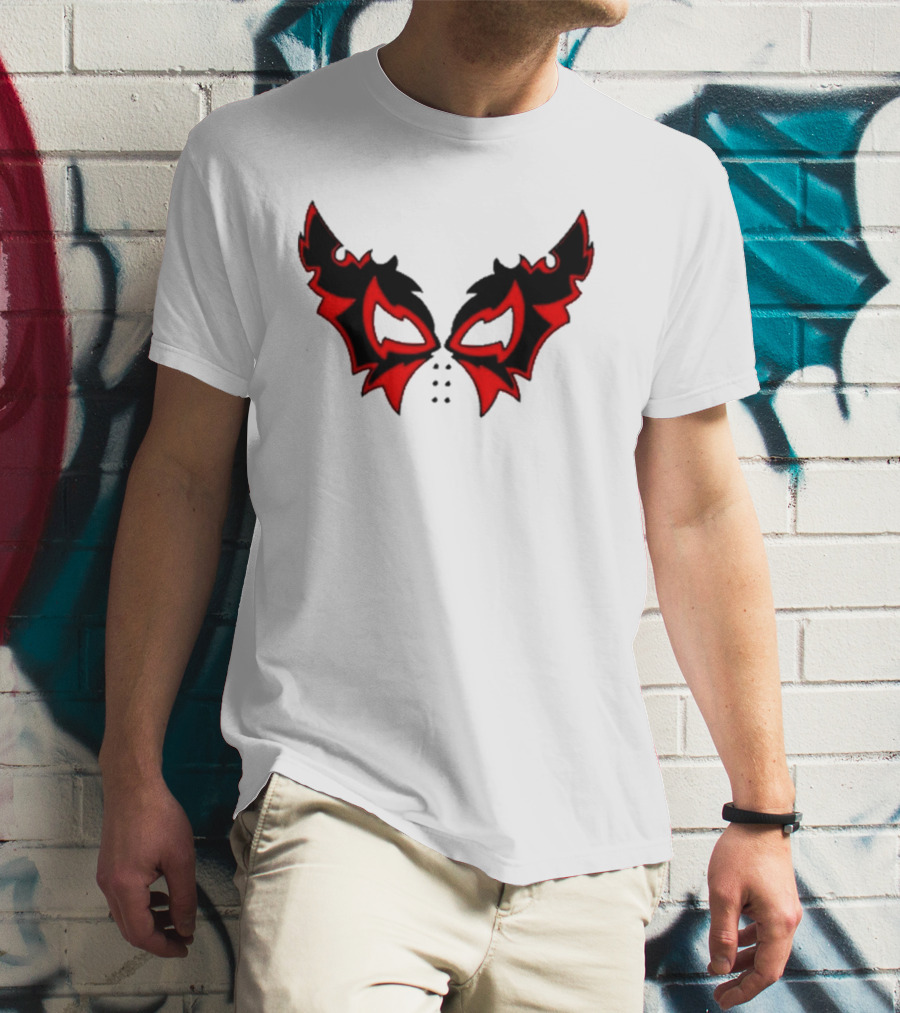 Hell Cat Mask Red And Black Winged T-Shirt