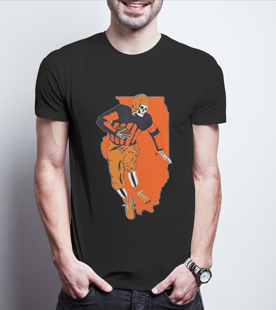 IL Illinois Fighting Illini Football Skeleton Player On Orange State Background T-Shirt