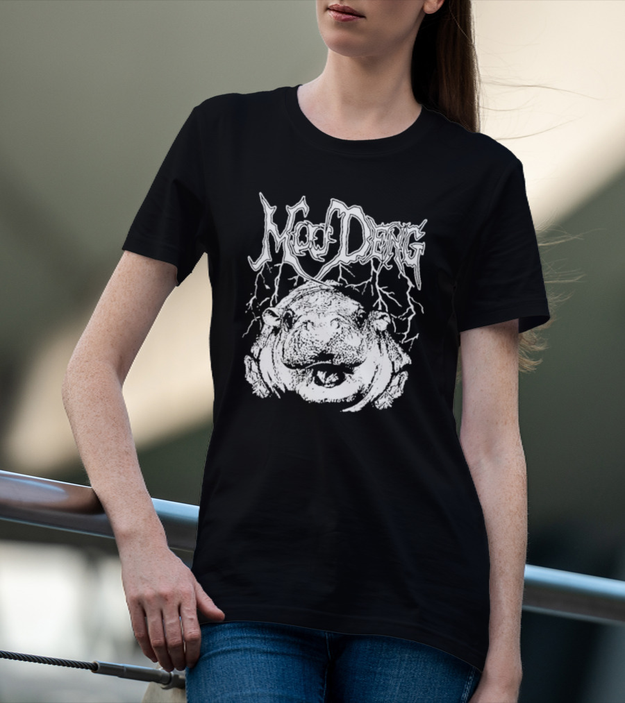Moo Deng Heavy Metal Style Hippo With Lightning T-Shirt