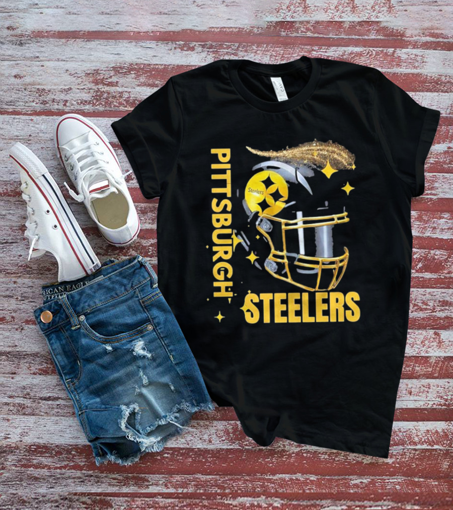 Pittsburgh Steelers Glitter Helmet Football Team T-Shirt