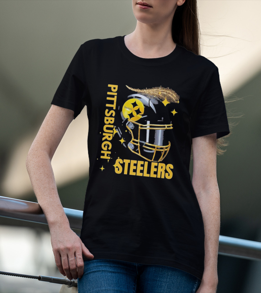 Pittsburgh Steelers Glitter Helmet Football Team T-Shirt