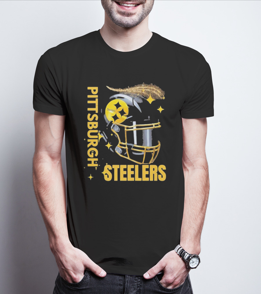 Pittsburgh Steelers Glitter Helmet Football Team T-Shirt