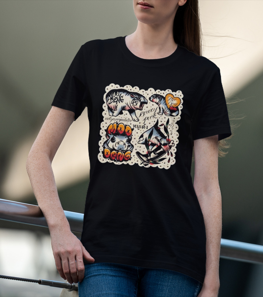 Vicky Morgan Tattoo Art Moo Deng Bouncy Pork T-Shirt