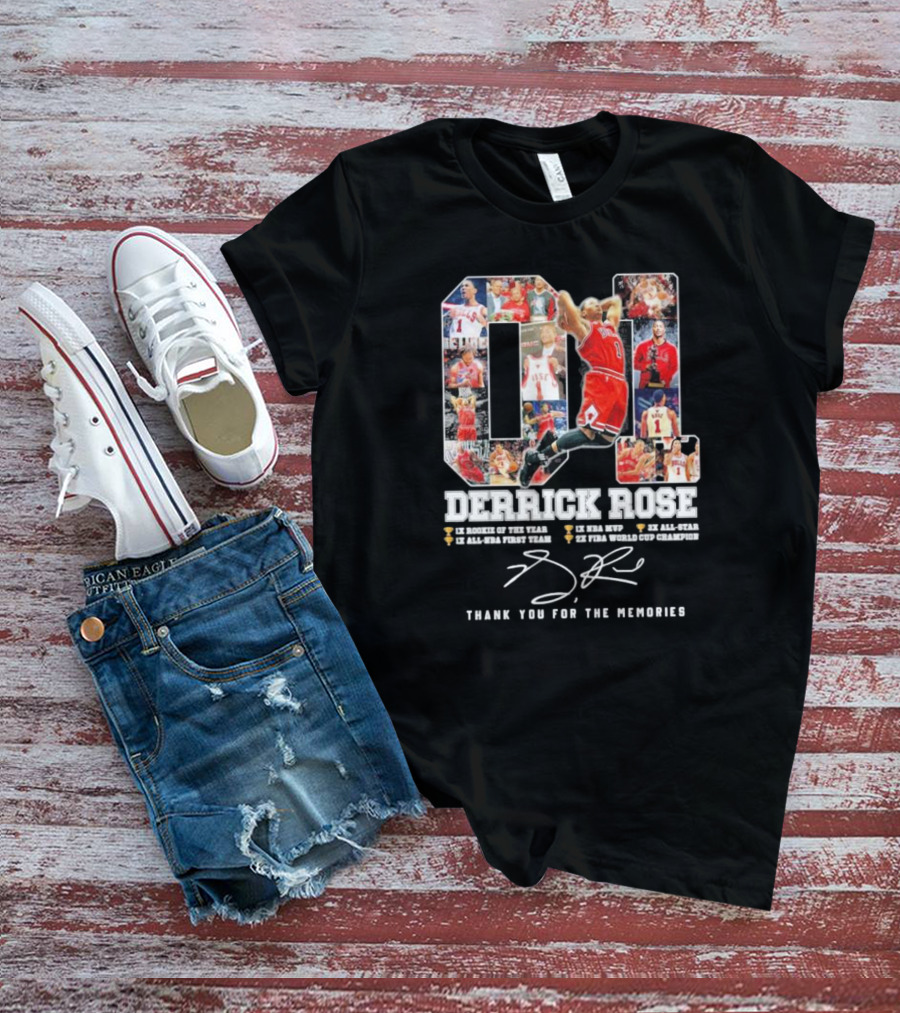 Derrick Rose 1 Rookie Of The Year NBA MVP All-Star Memories Signature T-Shirt