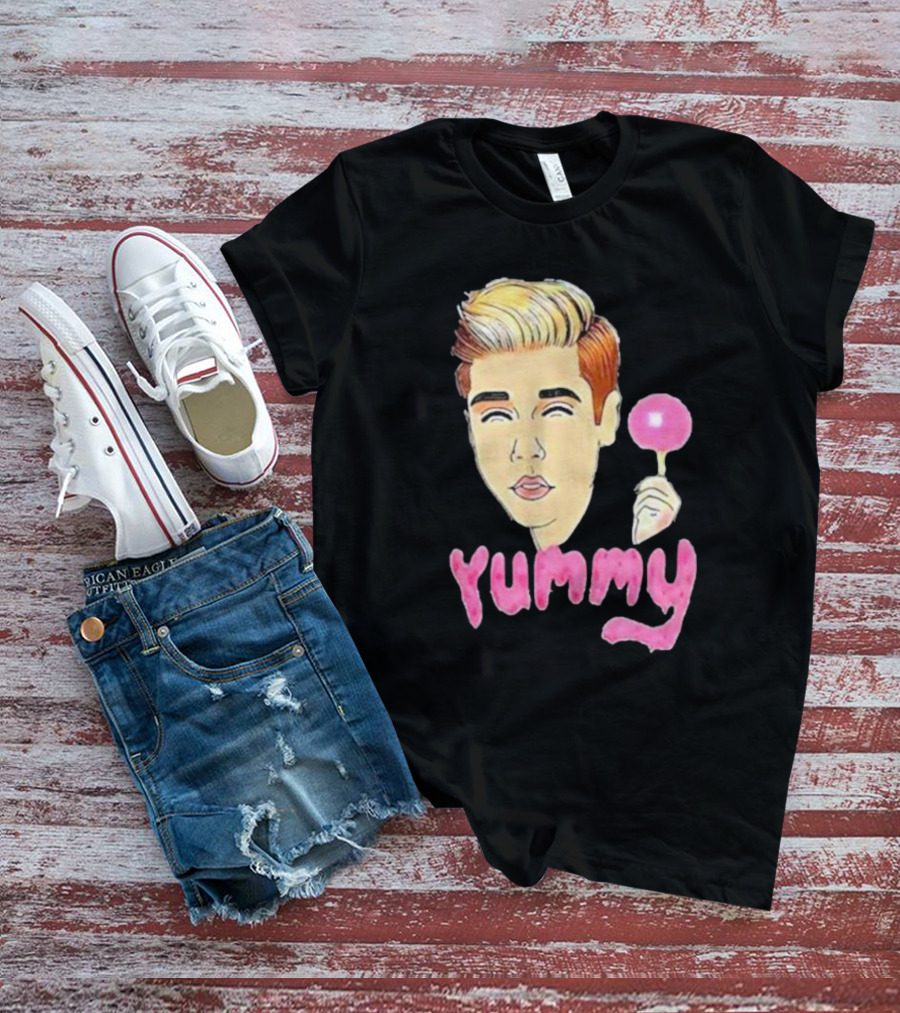 Yummy Justin Bieber Cartoon Face Lollipop T-Shirt