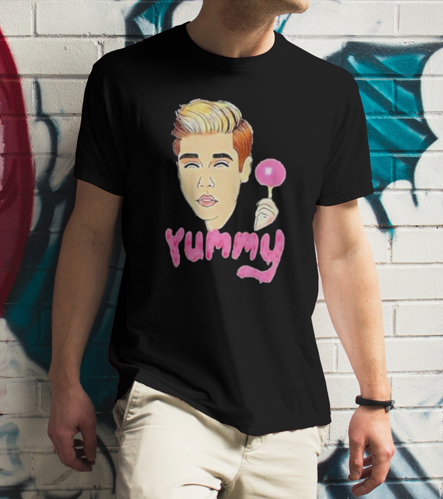 Yummy Justin Bieber Cartoon Face Lollipop T-Shirt