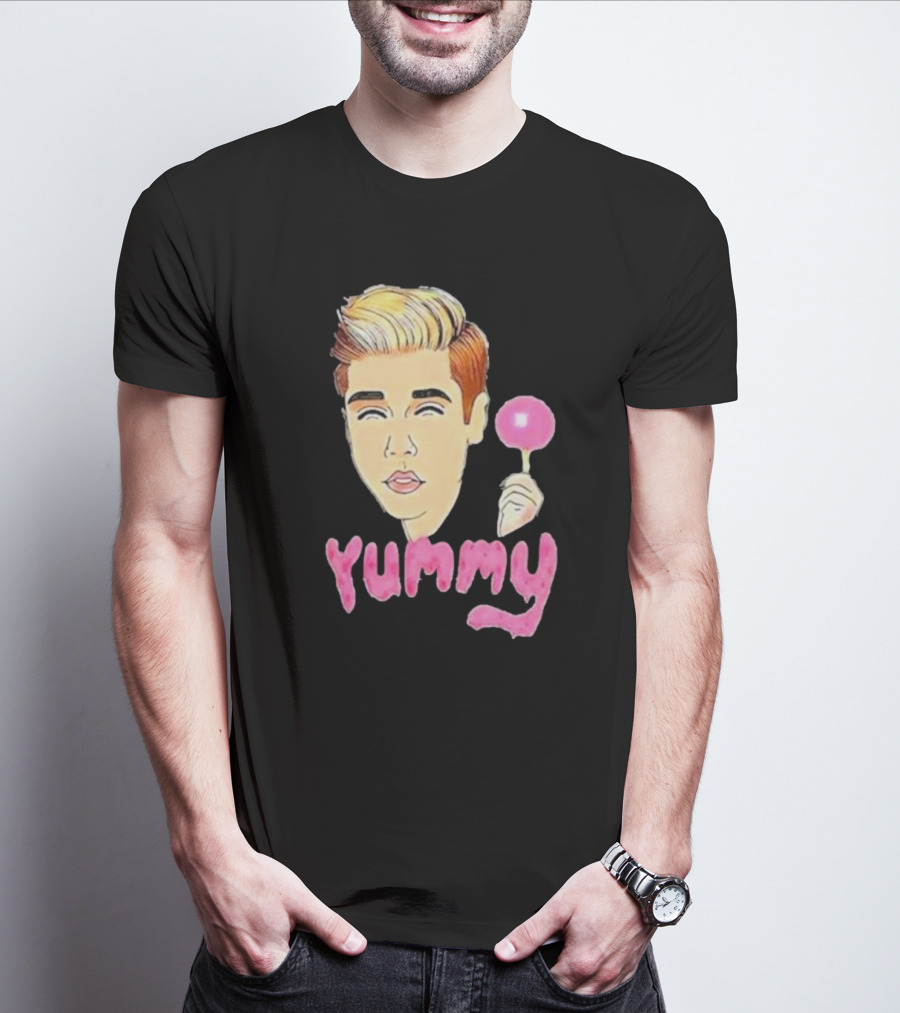 Yummy Justin Bieber Cartoon Face Lollipop T-Shirt