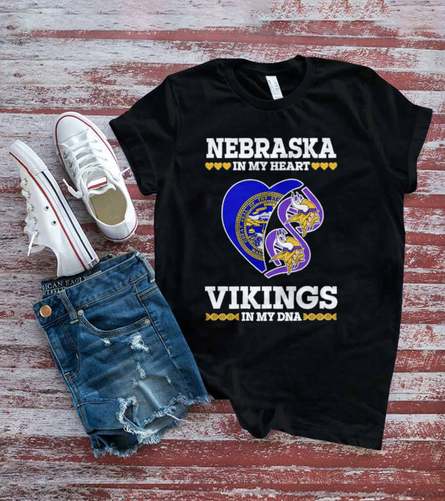 Nebraska In My Heart Vikings In My DNA State Seal Vikings T-Shirt