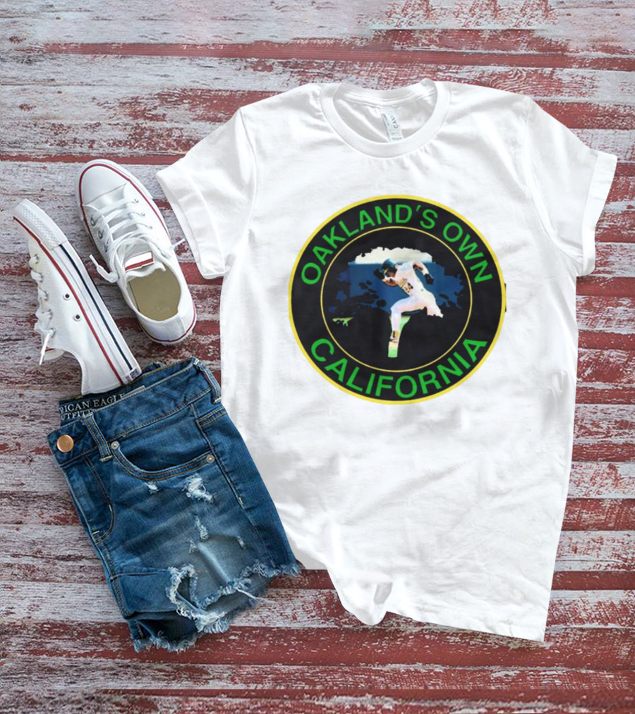 Oakland’s Own California Baseball Player Icon In Green And Yellow Circle T-Shirt