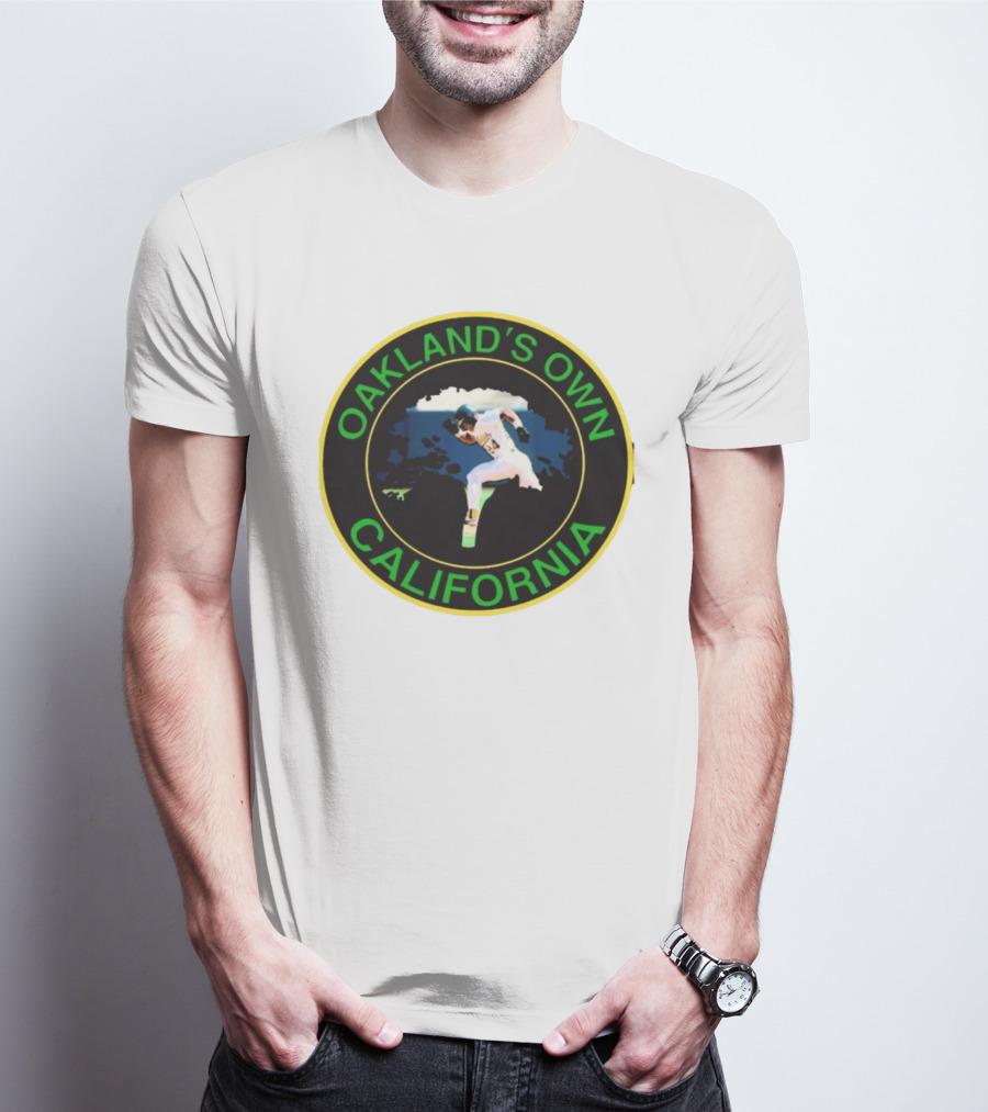 Oakland’s Own California Baseball Player Icon In Green And Yellow Circle T-Shirt