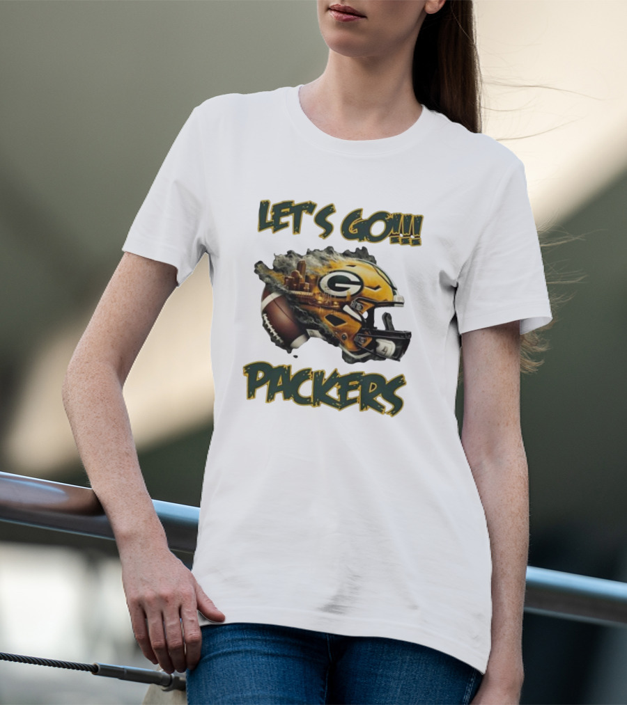 Let’s Go Packers Helmet Green Bay Football Match T-Shirt