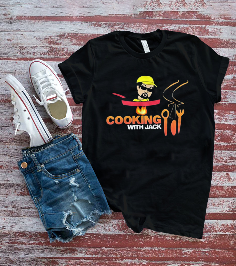 Daramgar Cooking With Jack Chef Hat Pan Fork Spoon Flame T-Shirt
