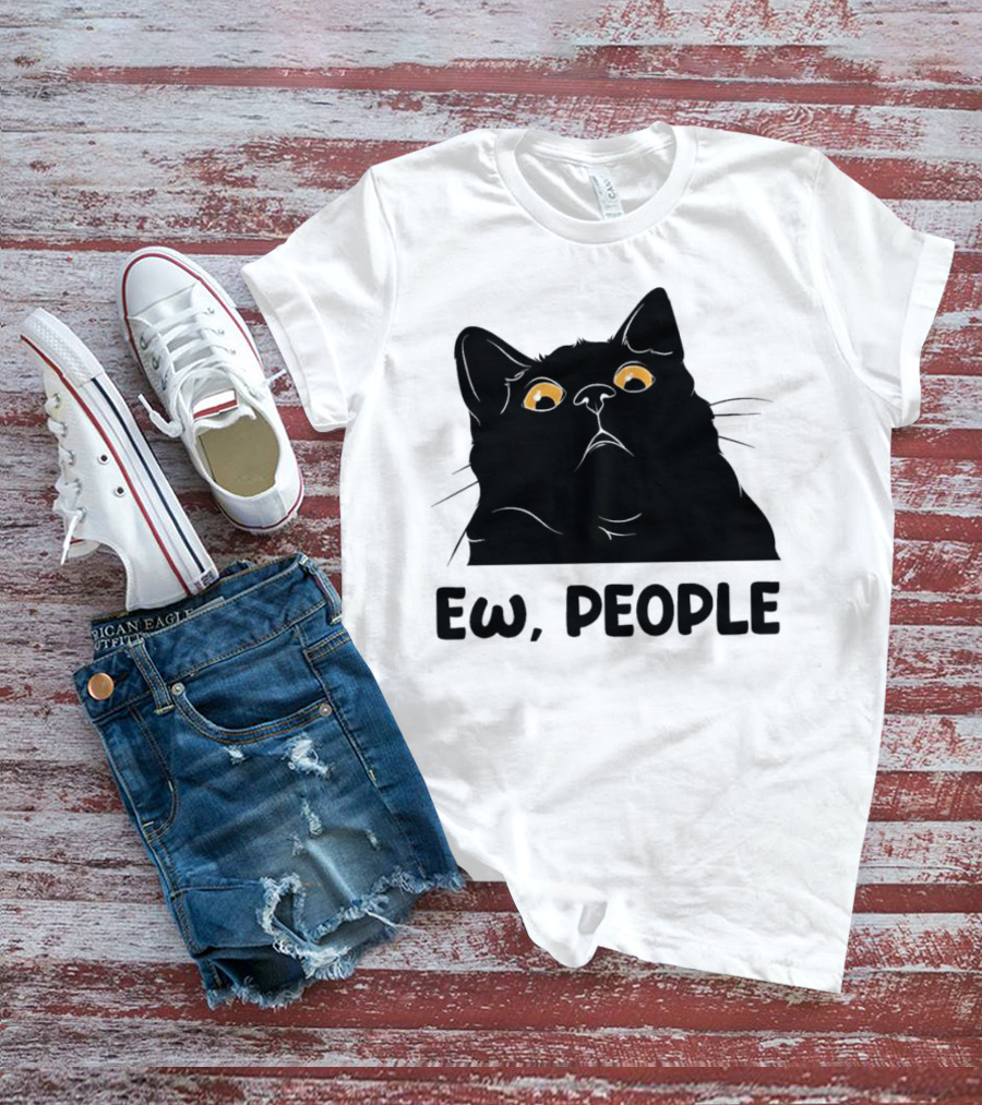Ew People Cat Black Silhouette With Yellow Eyes T-Shirt