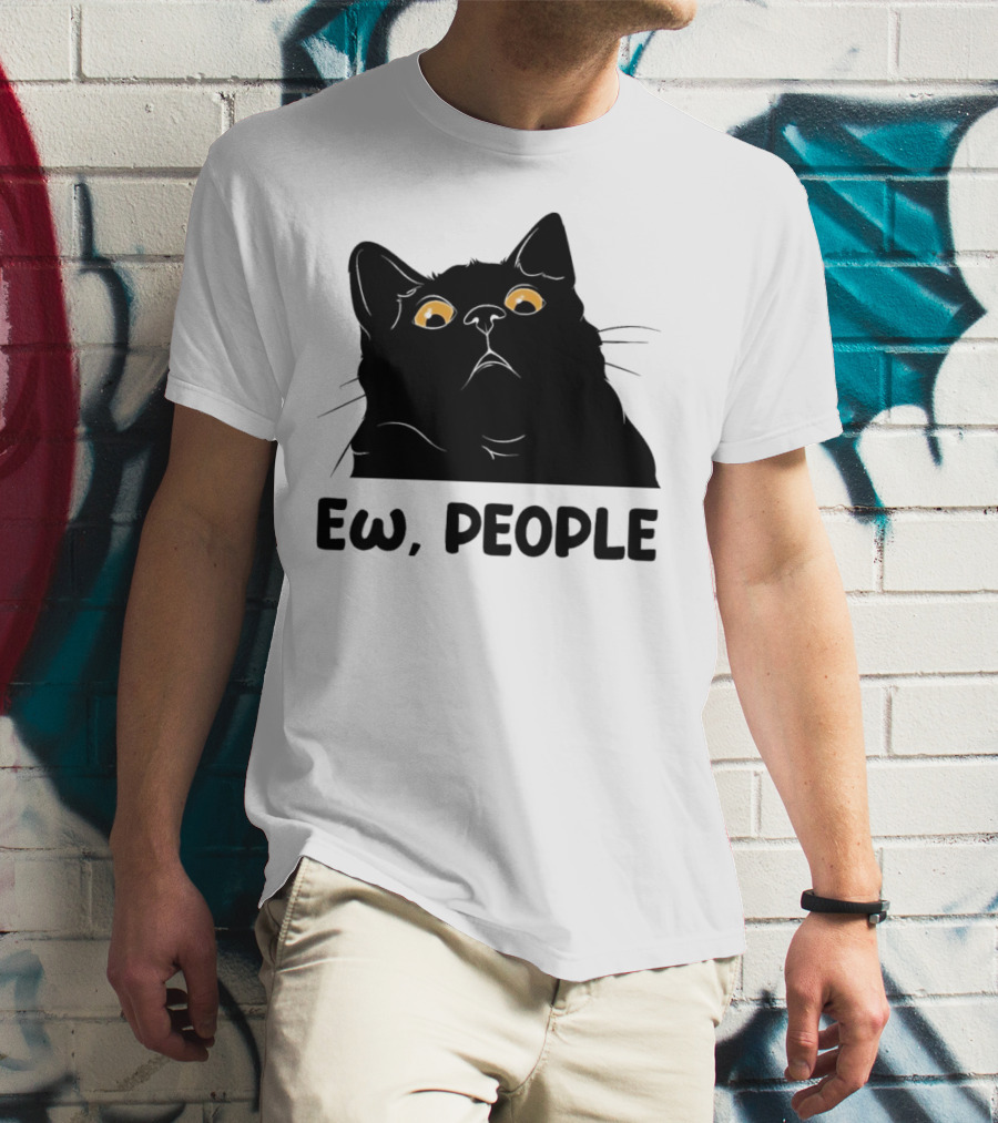 Ew People Cat Black Silhouette With Yellow Eyes T-Shirt