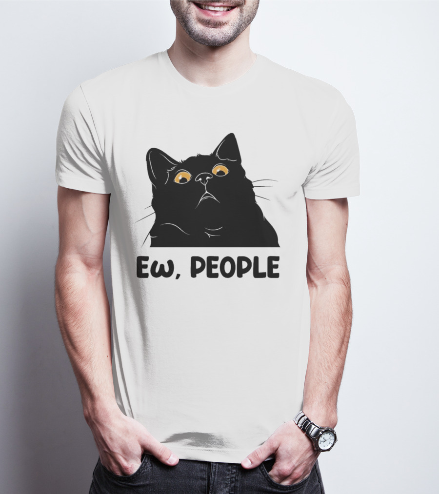 Ew People Cat Black Silhouette With Yellow Eyes T-Shirt