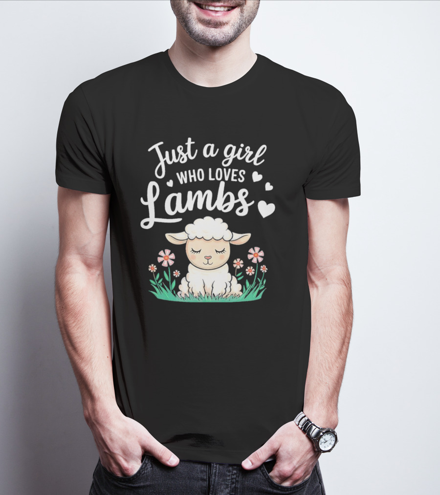 Just A Girl Who Loves Lambs Cute Animals Lover With Hearts And Flowers T-Shirt