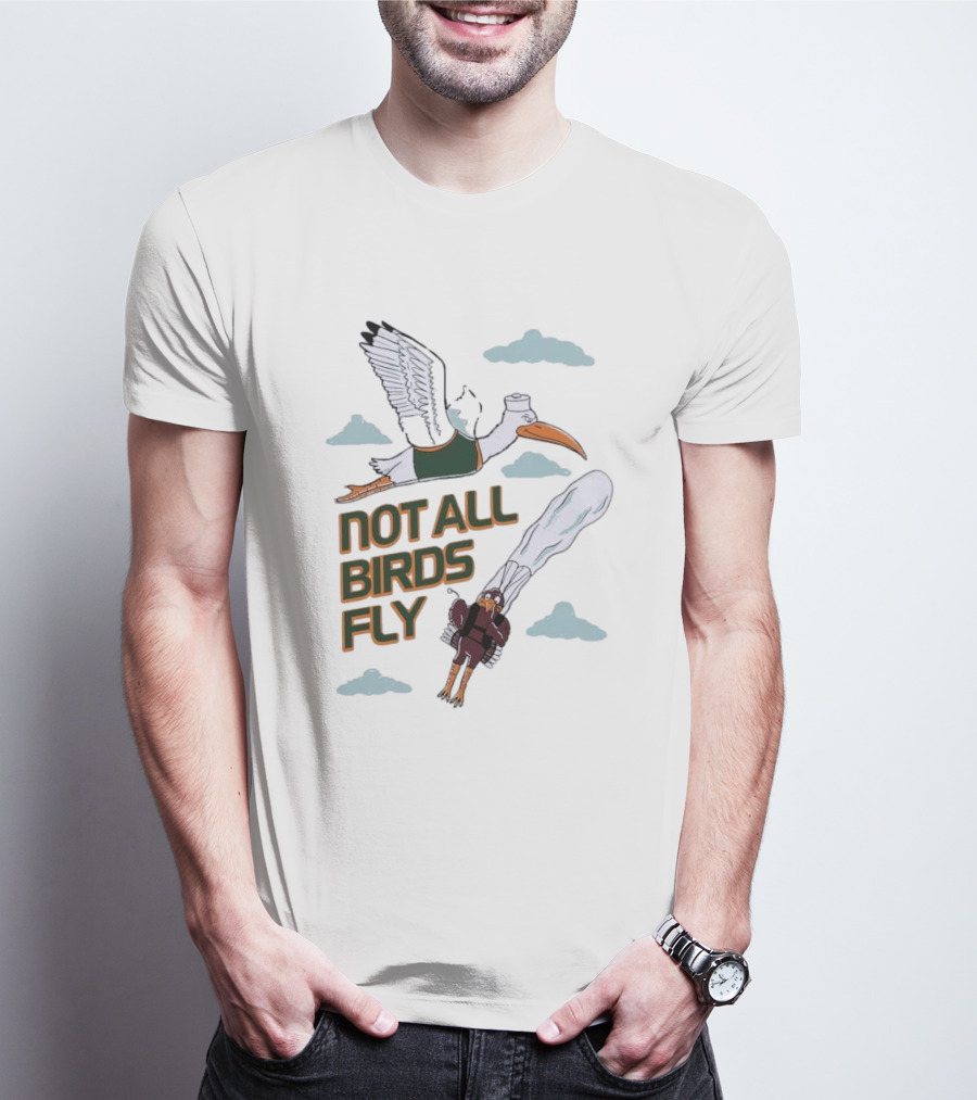 Miami Hurricanes Not All Birds Fly Ibis And Jetpack Seagull Clouds T-Shirt