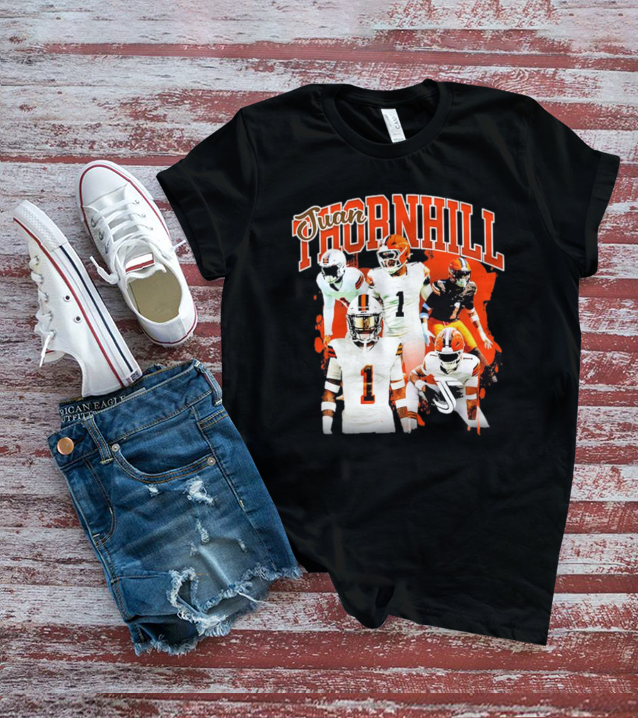 Juan Thornhill Football Player Orange And Black Action Collage T-Shirt