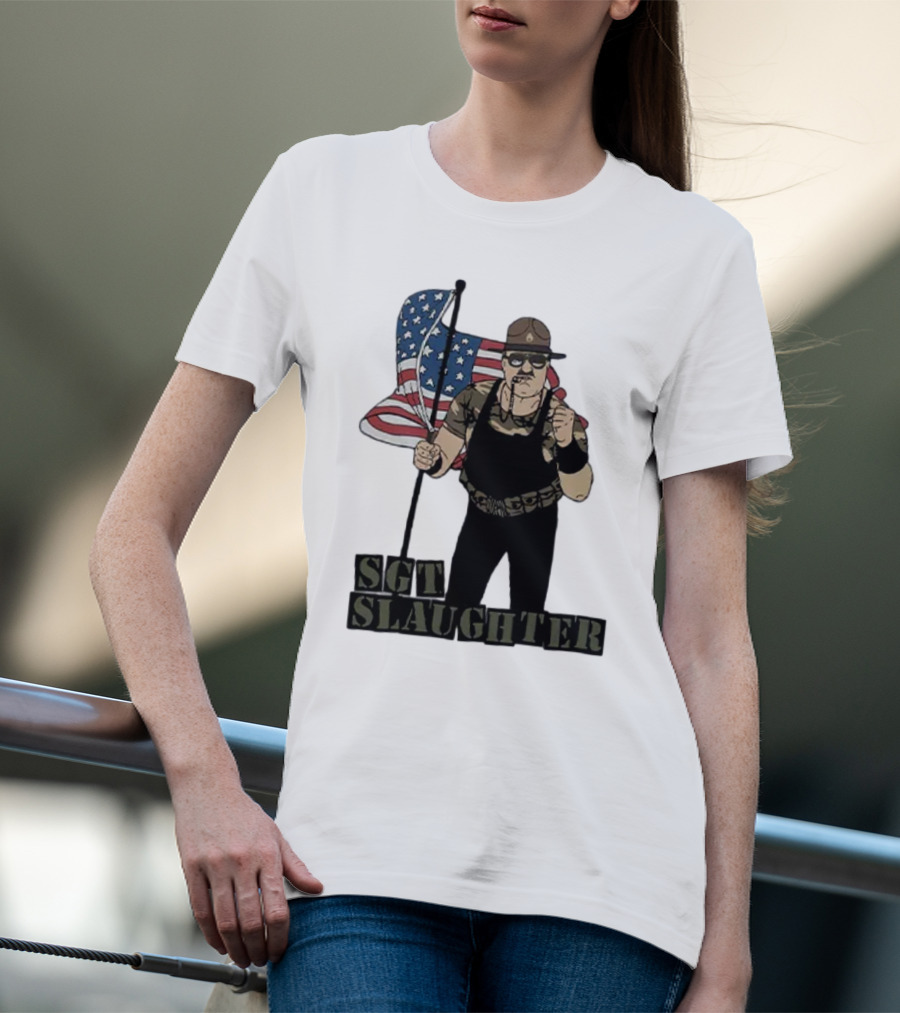 Sgt Slaughter American Flag Character Holding Flag T-Shirt