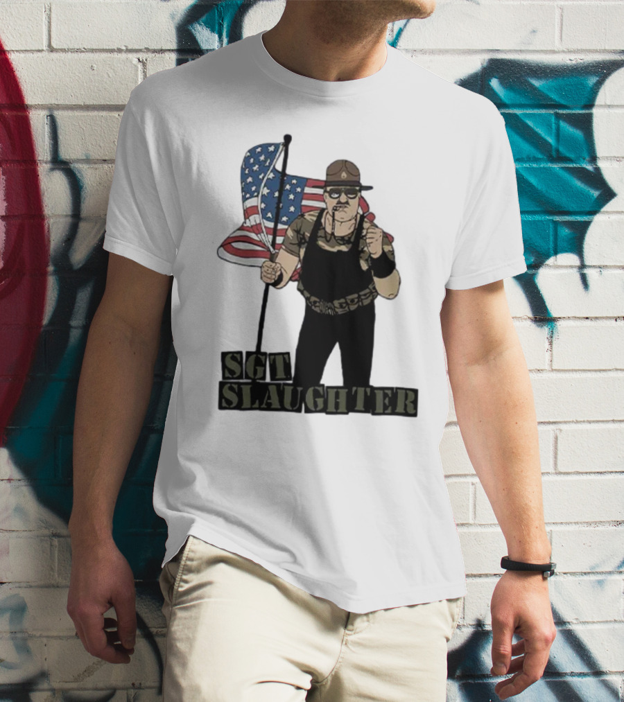 Sgt Slaughter American Flag Character Holding Flag T-Shirt