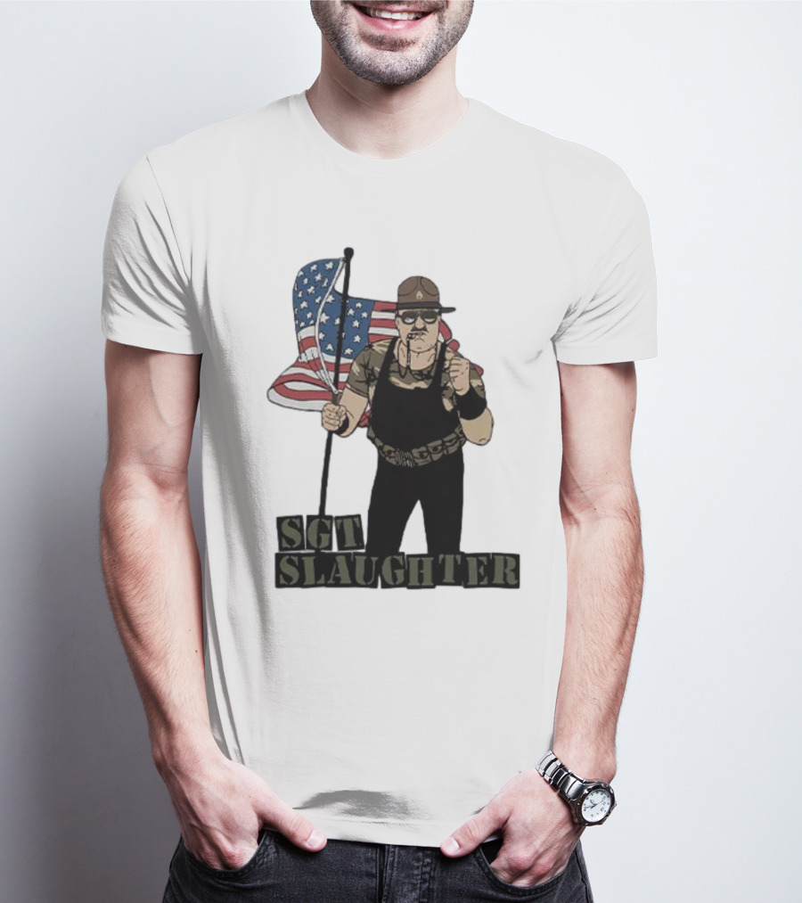 Sgt Slaughter American Flag Character Holding Flag T-Shirt
