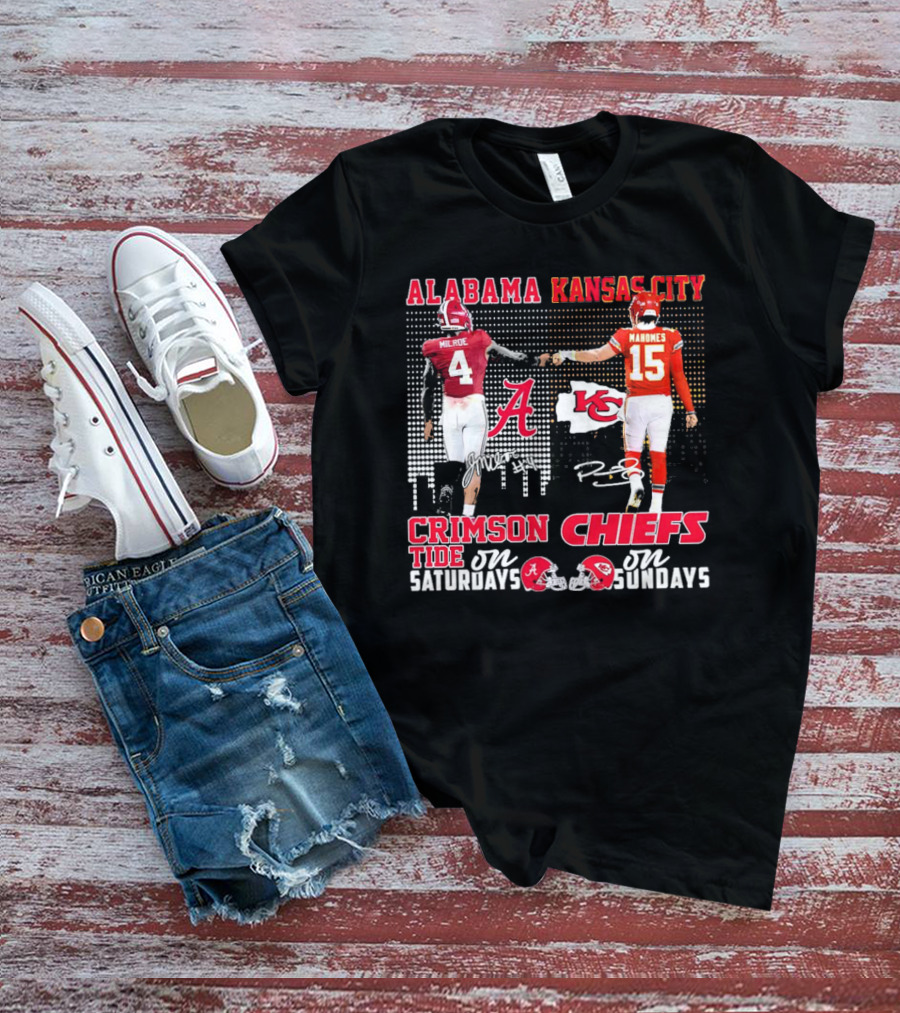 Alabama Crimson Tide Jalen Milroe Saturdays X Kansas City Chiefs Patrick Mahomes Sundays T-Shirt