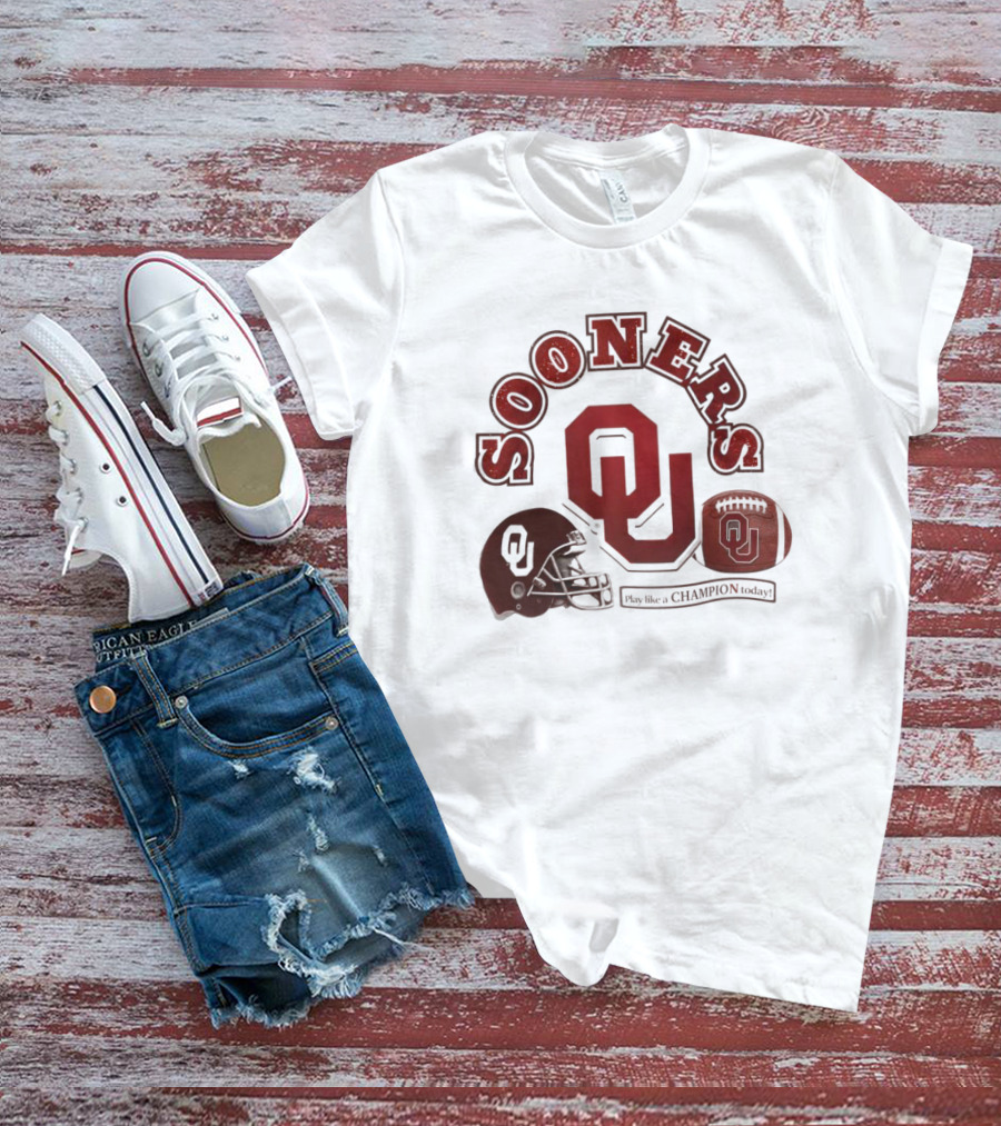 Oklahoma Sooners OU Helmet Football Play Like A Champion Today T-Shirt