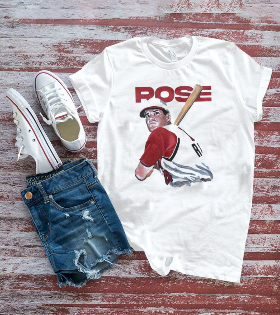 Pete Rose Baseball Bat Portrait Iconic Red Jersey T-Shirt