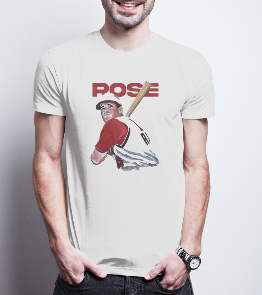 Pete Rose Baseball Bat Portrait Iconic Red Jersey T-Shirt