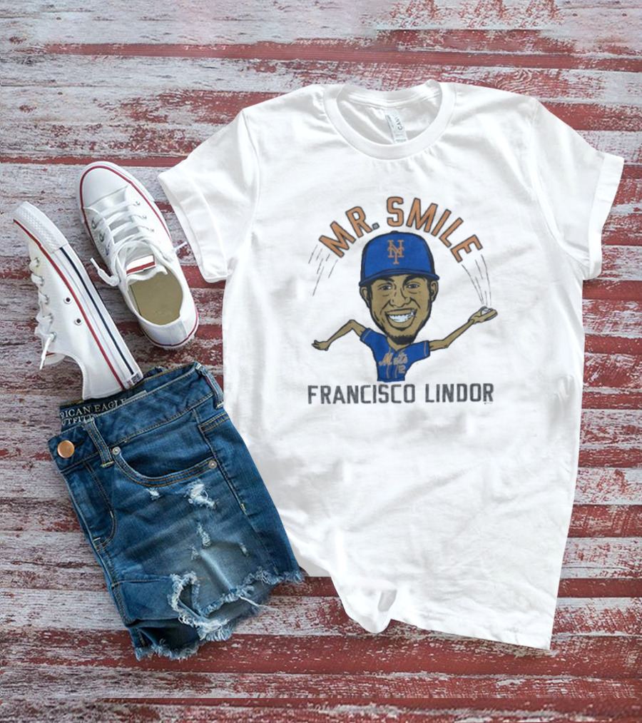 Mr. Smile New York Mets Francisco Lindor Caricature T-Shirt