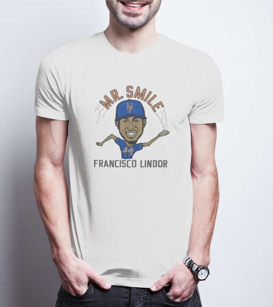 Mr. Smile New York Mets Francisco Lindor Caricature T-Shirt