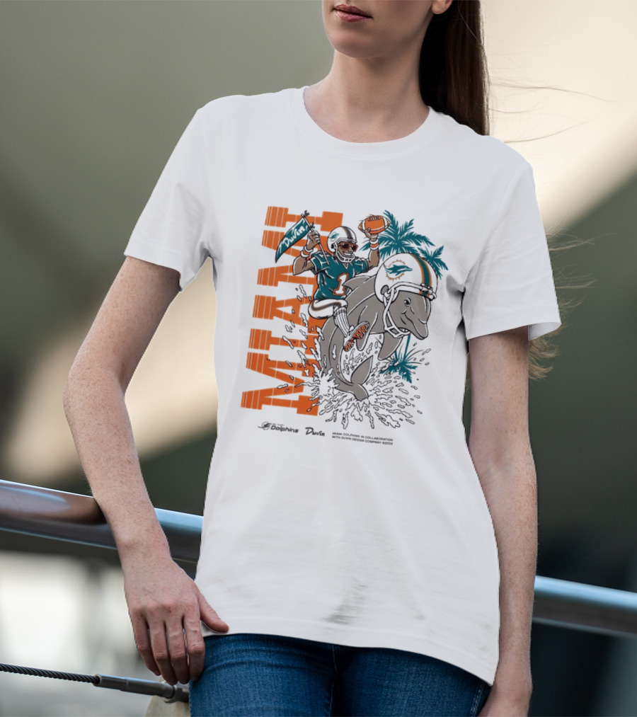 Duvin X Miami Dolphins Miami Flippin' Time With Dolphins Football And Palm Trees T-Shirt