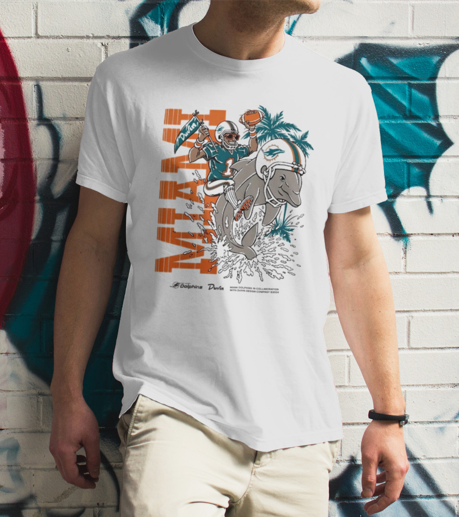 Duvin X Miami Dolphins Miami Flippin' Time With Dolphins Football And Palm Trees T-Shirt