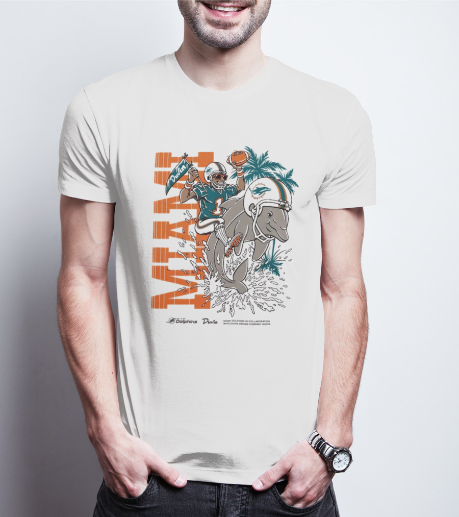 Duvin X Miami Dolphins Miami Flippin' Time With Dolphins Football And Palm Trees T-Shirt