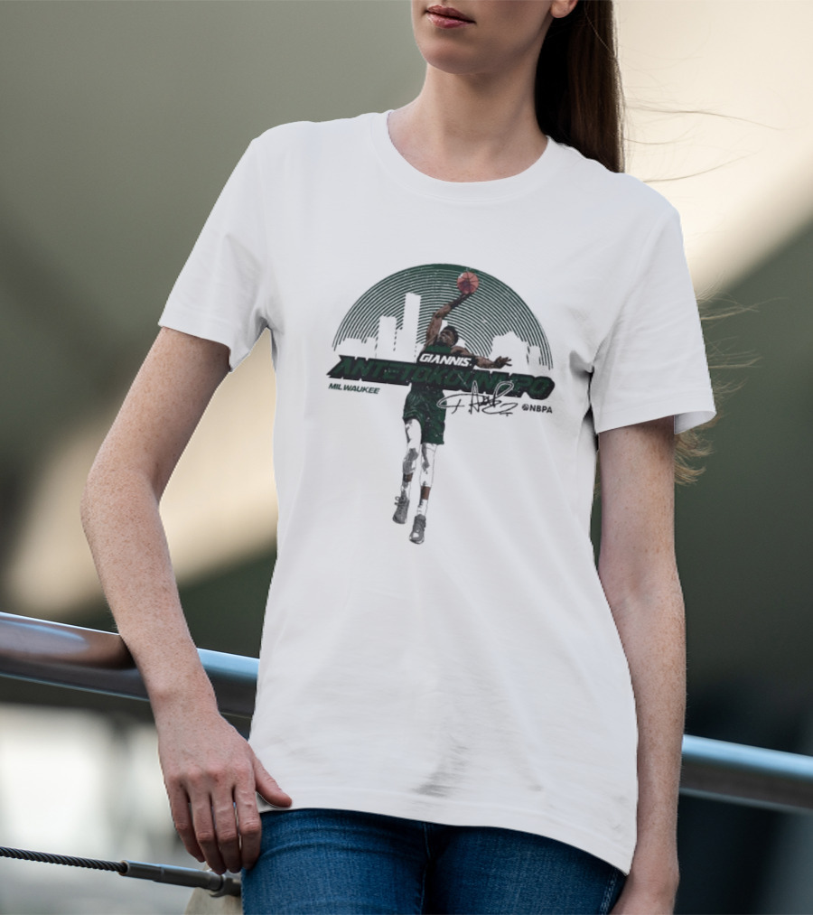 Giannis Antetokounmpo Milwaukee Skyline Signature @NBPA T-Shirt