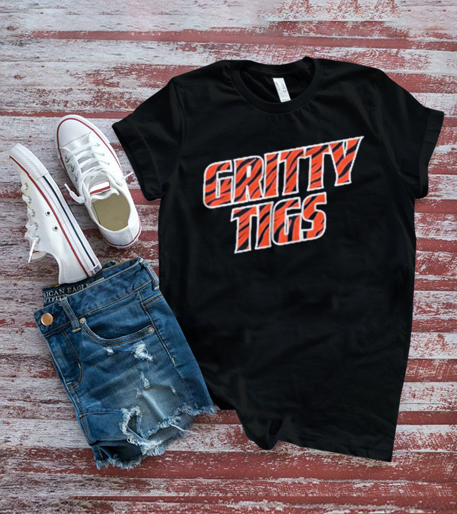 Gritty Tigs Detroit Tigers Baseball Tiger Stripe Text T-Shirt