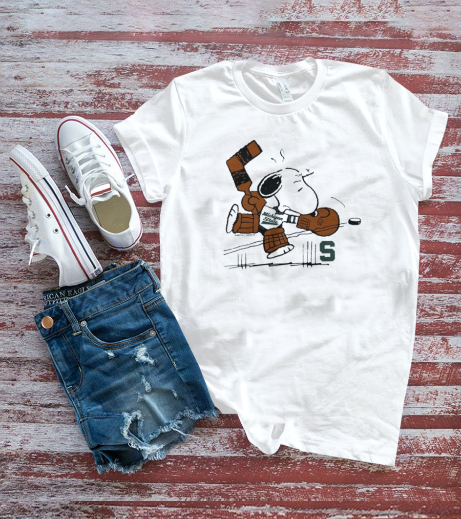 Snoopy Playing Goalie Hockey Peanuts Michigan State S T-Shirt