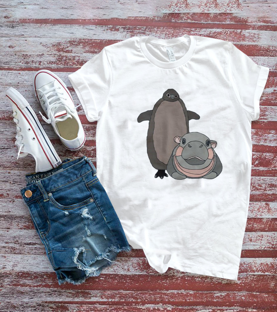 Pesto The Penguin And Moo Deng The Baby Hippo Friends Adventure T-Shirt