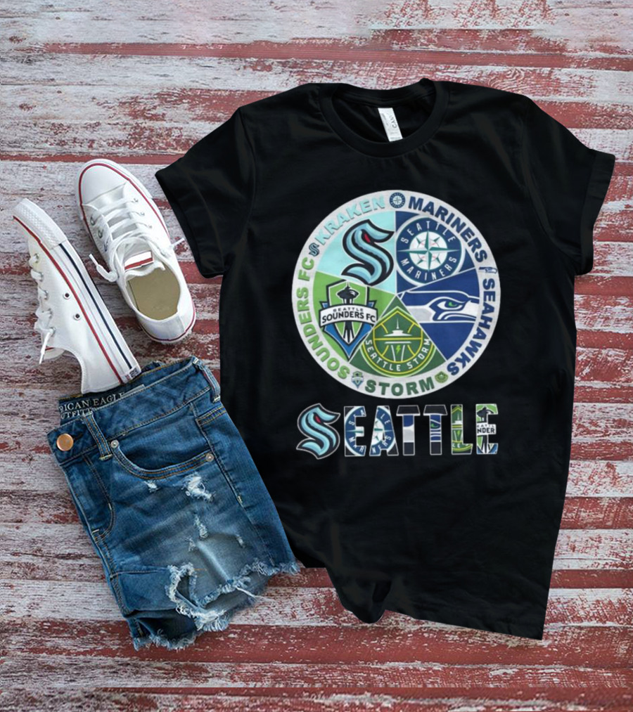 Seattle Kraken Mariners Sounders FC Storm Seahawks Logo T-Shirt