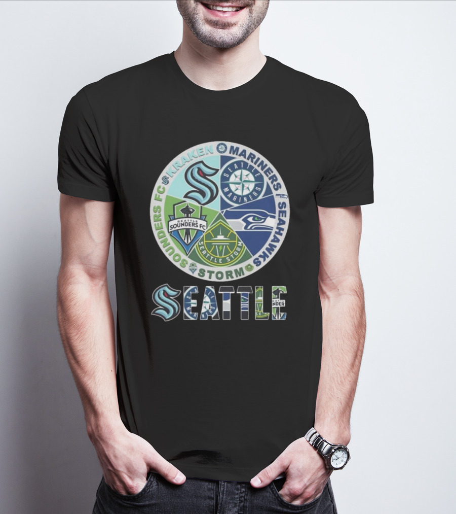 Seattle Kraken Mariners Sounders FC Storm Seahawks Logo T-Shirt