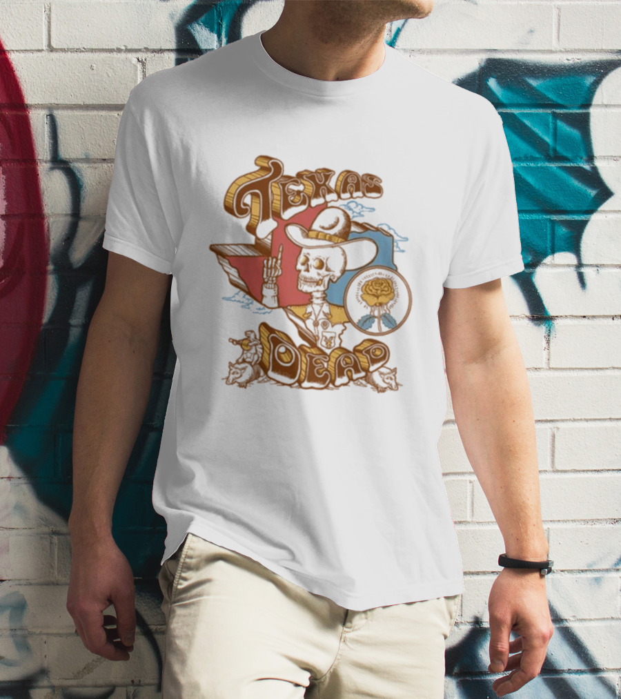 Texas Dead Skeleton Cowboy Rose Austin Texas T-Shirt